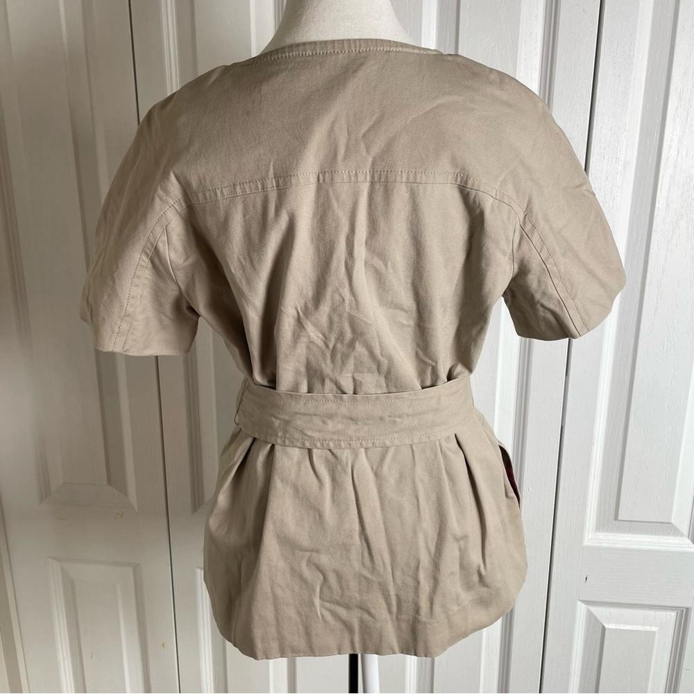 Apostrophe Belted Blazer Jacket Women’s L Beige Cotton Canvas Statement Buttons - Picture 10 of 16